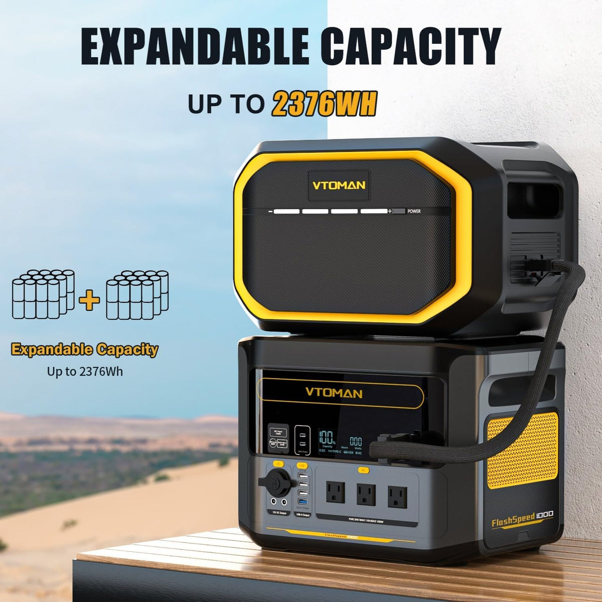 VTOMAN FlashSpeed 1000 Portable Power Station, 828Wh LiFePO4 Battery Solar Generator with Expandable Capacity 2376Wh, 1H Fast Charging(0-80%), 2000W Peak for Home Backup, Camping, Power Outages