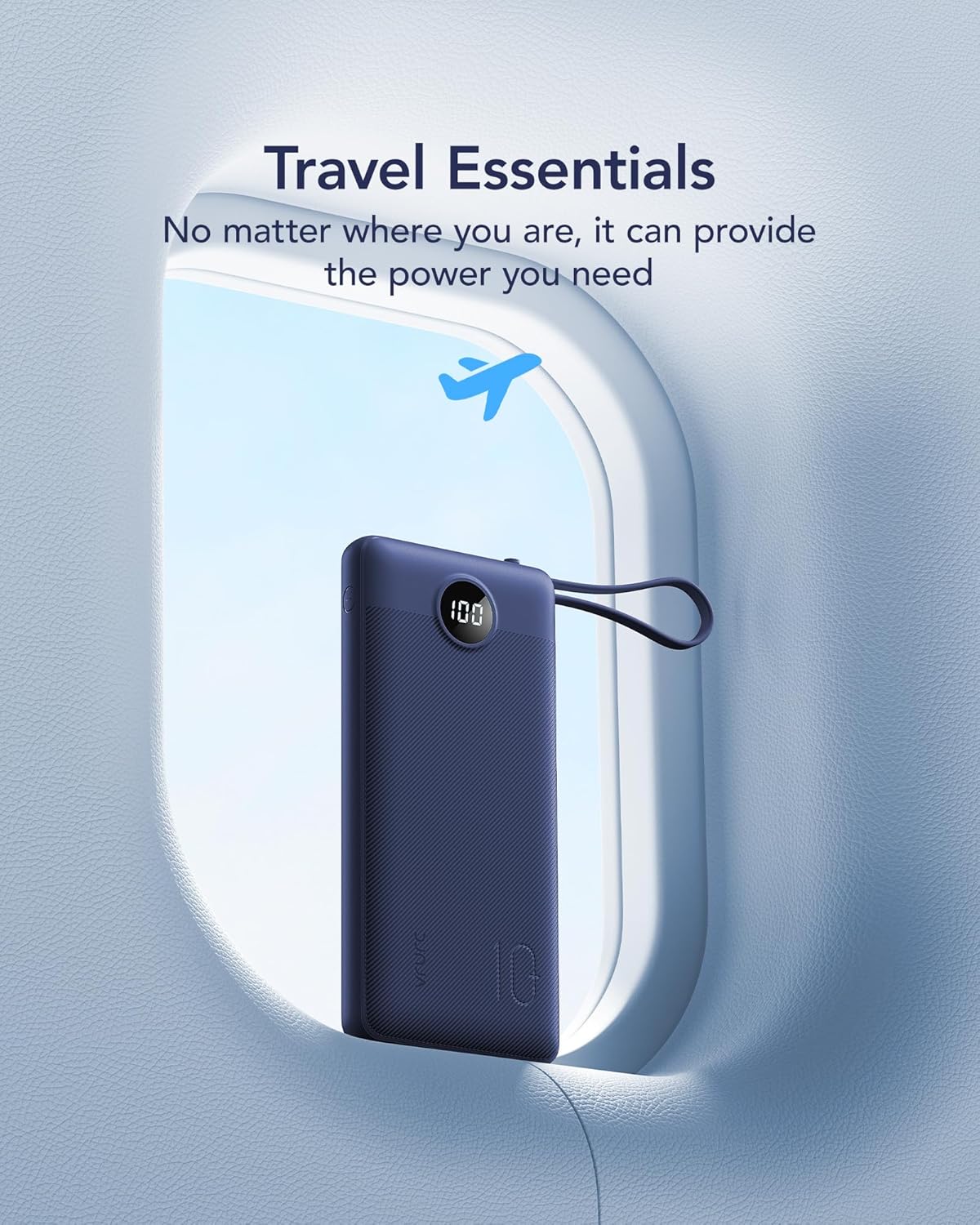 VRURC Portable Charger Power Bank, 10000mAh Travel Essentials, 5 Outputs 2 Inputs Slim Battery Pack Built-in Cables Cords Compatible with iPhone,Samsung,Android-Navy Blue(1 Pack)