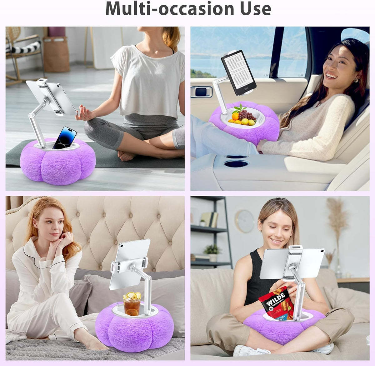 CreaDream Pumpkin Tablet Pillow Stand Holder for Kindle iPad, Adjustable Phone Pillow Stand for Lap Bed with Detachable Snack Bowl, Compatible with 4.7"-13" Tablet, iPad, iPhone, Samsung Tabs, Kindle