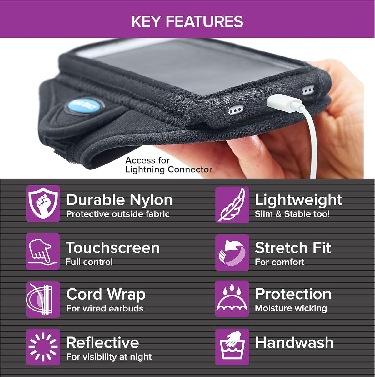 Tune Belt AB92 Cell Phone Armband for Running - Fits iPhone 16/15/14/13 Pro Max, Plus, Samsung Galaxy Ultra/Plus/Note and Large Phones with Protective Cases, Sweat-Resistant Exercise Holder (Black)