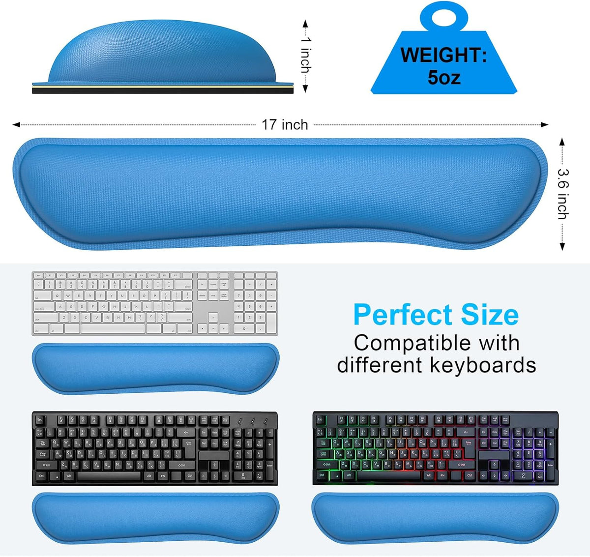 Dapesuom Enlarge Keyboard Wrist Rest, Memory Foam Keyboard Wrist Cushion for Computer Desk Mats Support, Typing Pain Relief Ergonomic Mouse Pad Rests with Non-Slip Base for Gaming, Laptop, Dark Blue