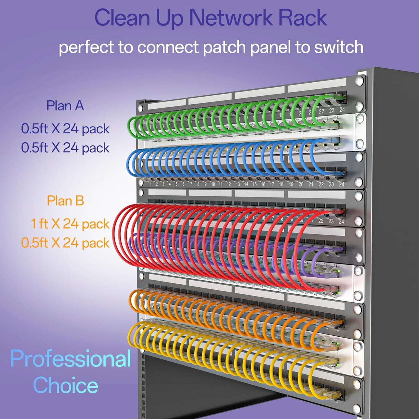Cat6a Patch Cables 2ft (24 Pack) Slim, Cat6 Ethernet Patch Cable Pure Copper, Flexible Cat 6 Patch Cable 550MHZ 10G, Space-Saving Cat 6A Network Cables for Patch Panel, Black
