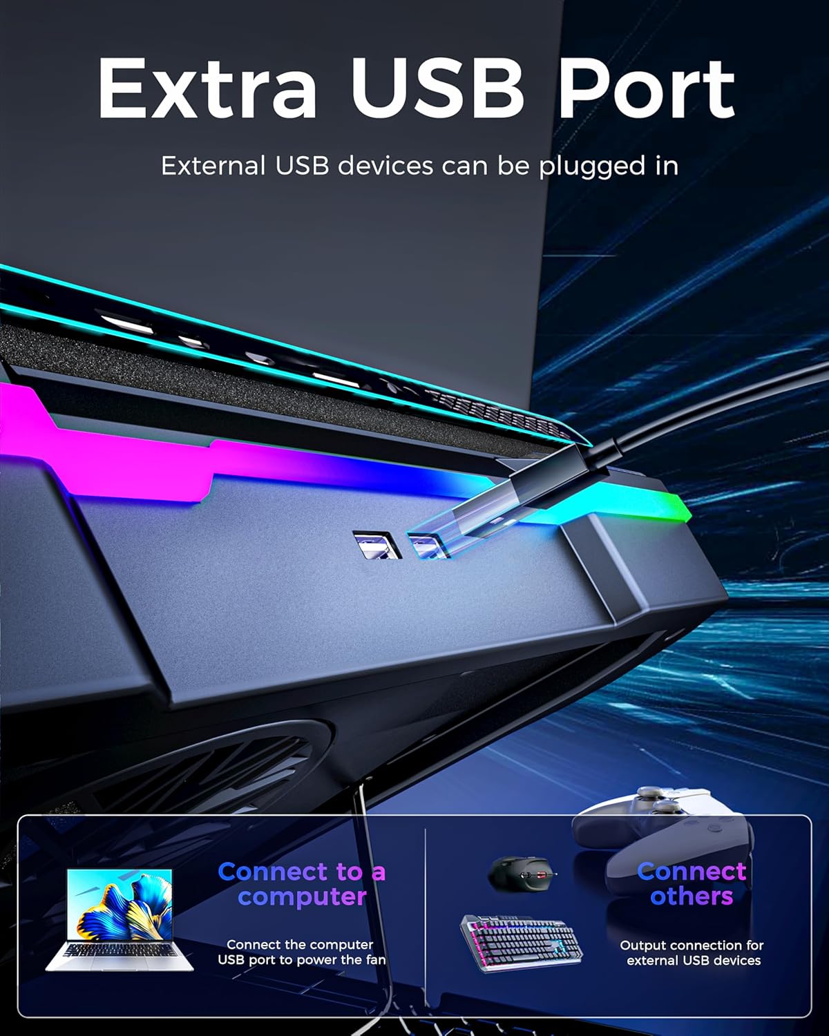 AICHESON Gaming Laptop Cooling Pad with Full RGB Lights, Powerful Cooler Fan Stand for 15-19 inch Gamer Heavy Duty Laptops and PC Computers