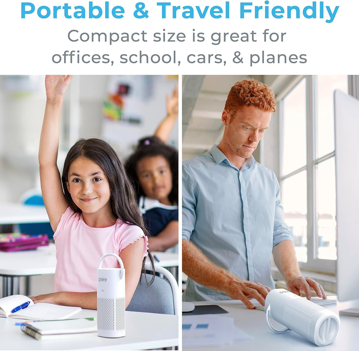 Pure Enrichment PureZone Mini Portable Air Purifier - Cordless True HEPA Filter Cleans Air & Eliminates 99.97% of Dust, Odors, & Allergens Close to You - Cars, School, & Office (White)