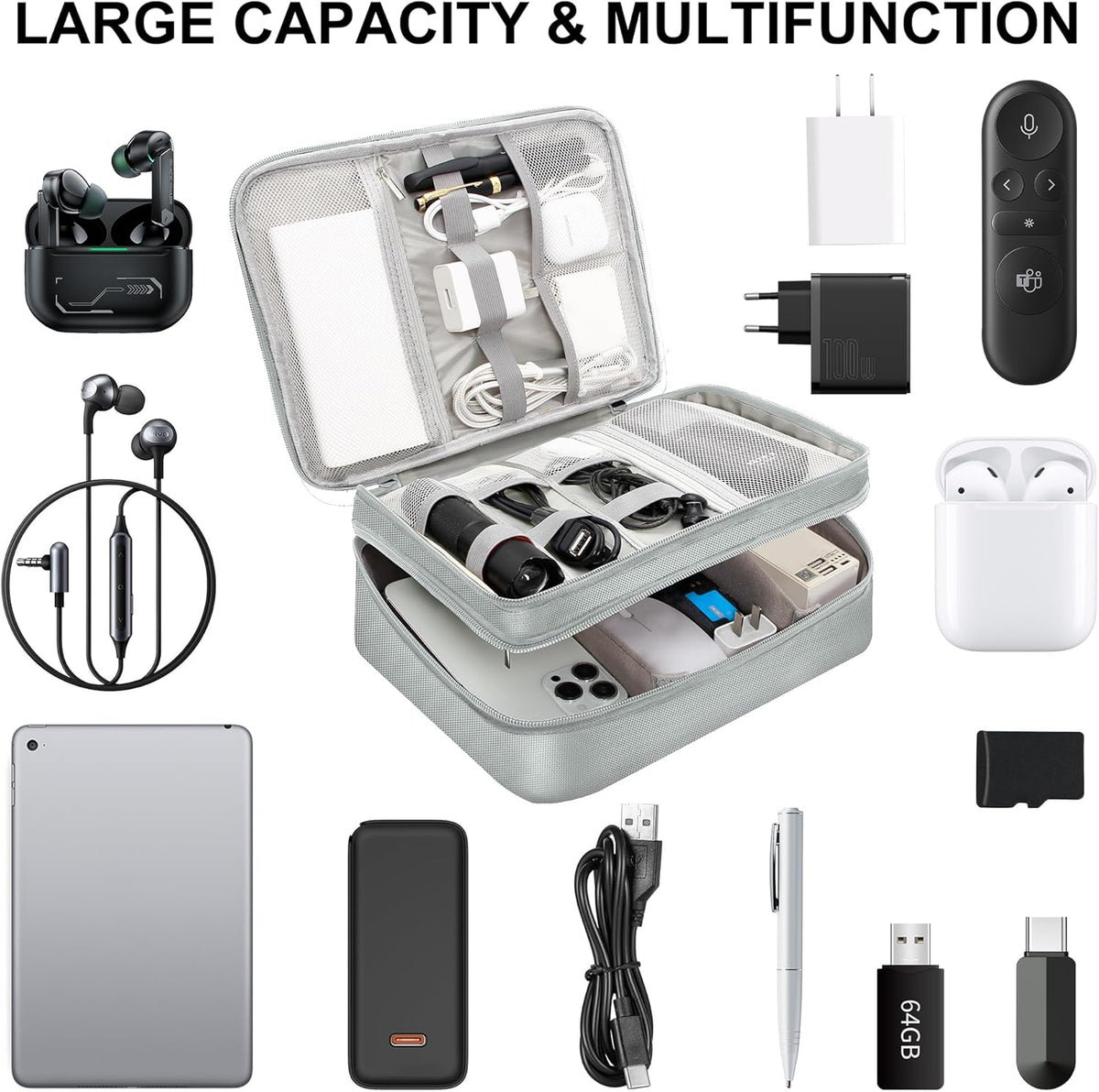 Electronic Organizer Travel Case, Travel Cord Organizer Case Portable Waterproof Cable Organizer Bag for Charger, Cord, USB, Power Bank, Earphone