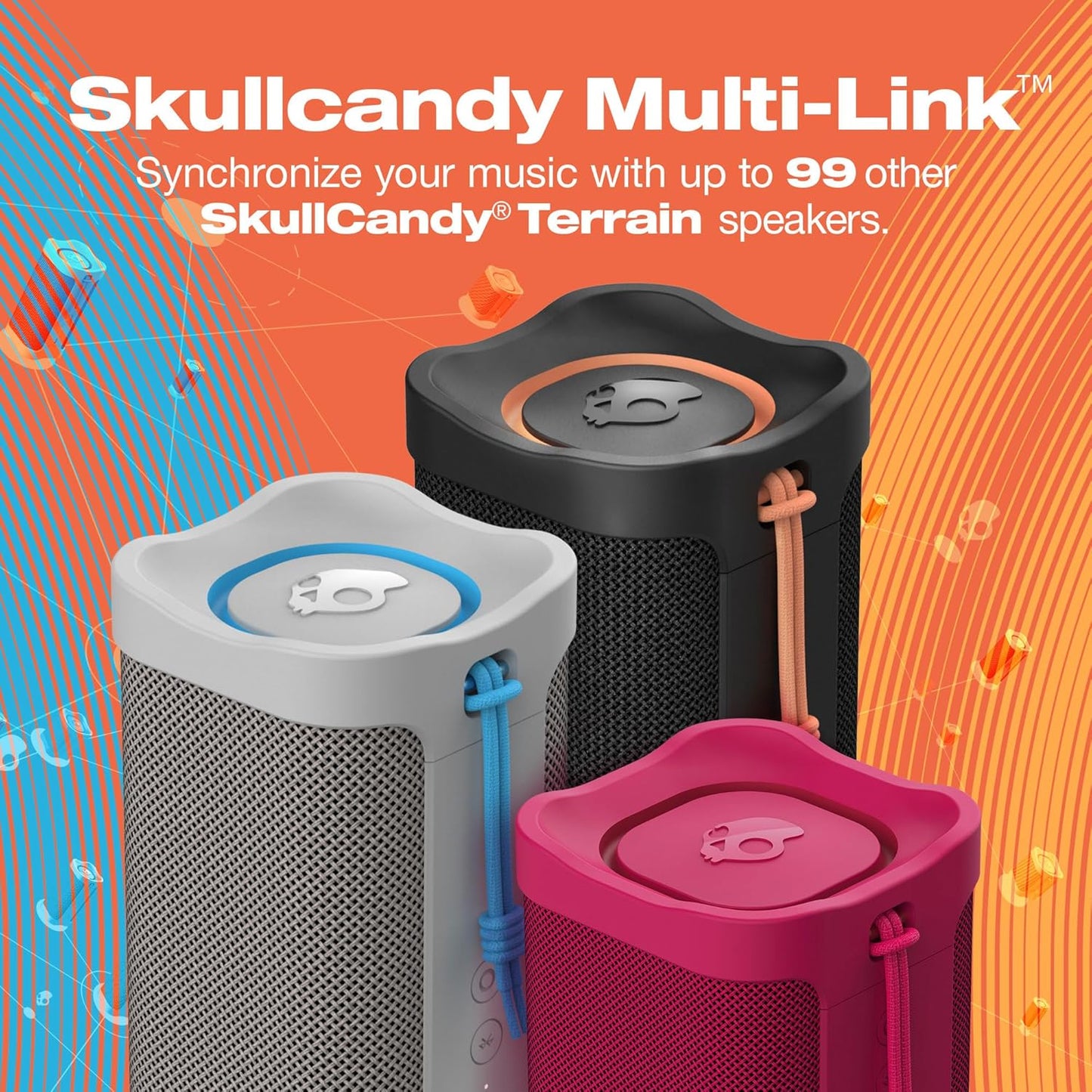 Skullcandy Terrain XL Wireless Bluetooth Speaker - IPX7 Waterproof Portable Speaker, 18 Hour Battery, Nylon Wrist Wrap, True Wireless Stereo (Navy)