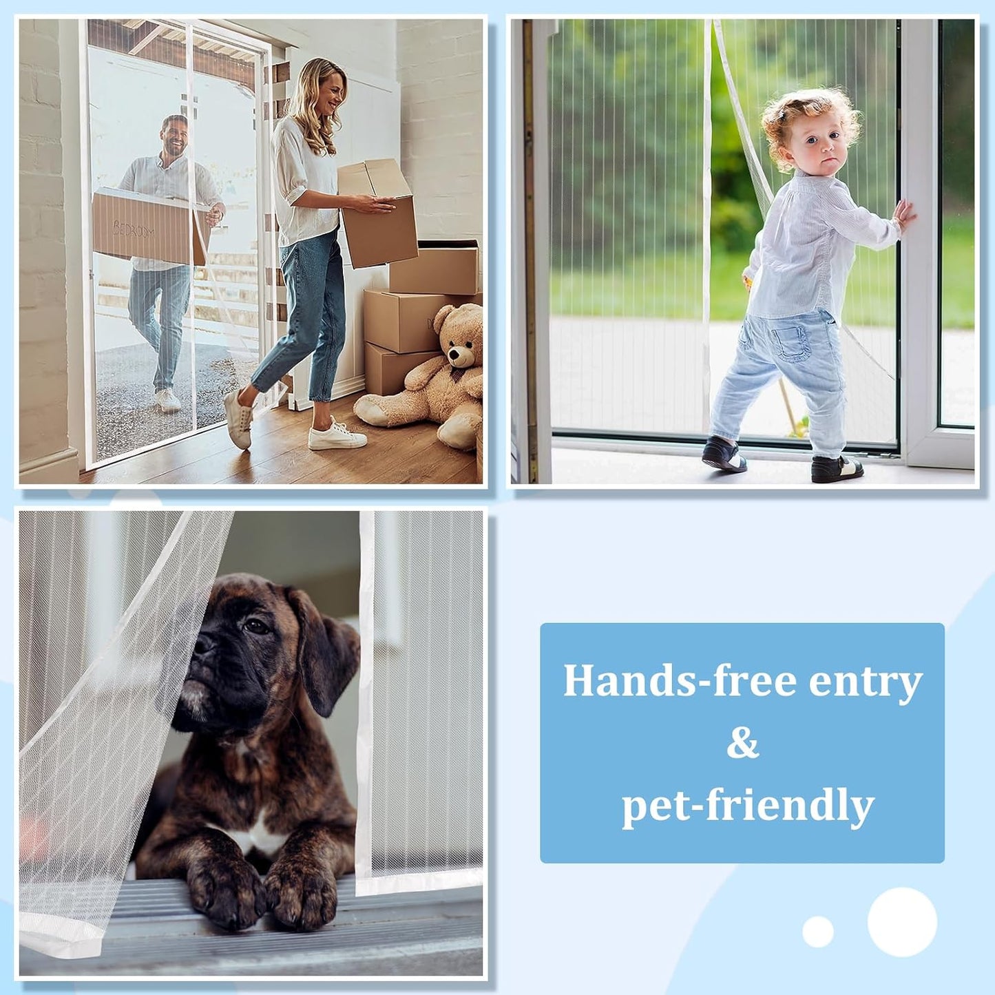 Magnetic Screen Door - Self Sealing, Heavy Duty, Hands Free Mesh Partition Keeps Bugs Out Let Breeze in- Pet and Kid Friendly - Keep Open Feature (White, Fit Door Size 36 x 78 Inch)