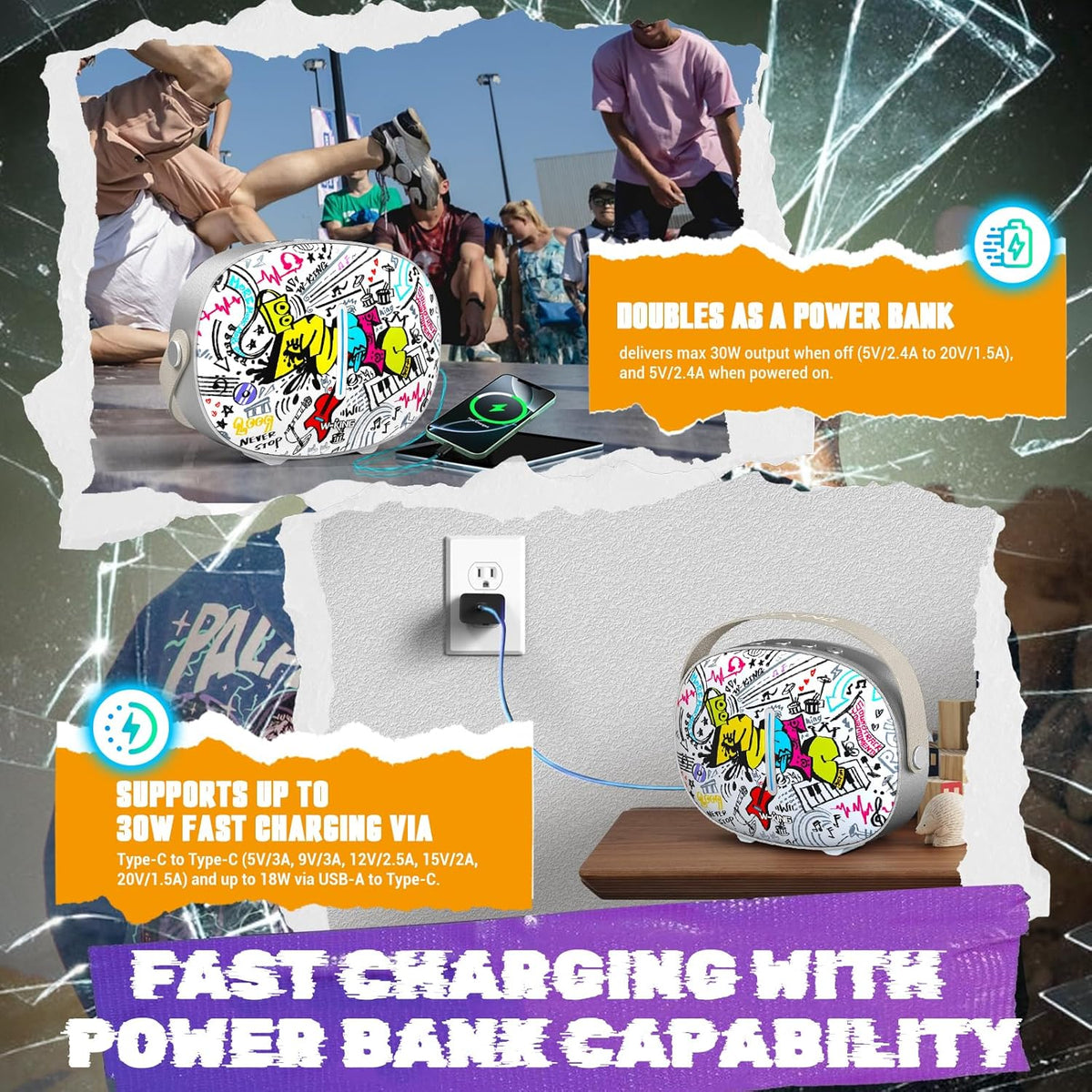 W-KING Portable Loud Speakers Bluetooth Wireless, T8II 96W Peak Powerful Outdoor Party Large Bluetooth Speaker Boombox with 2 Subwoofers, Heavy Bass, Fast Charging, BT5.4, USB Playback, AUX, Lights