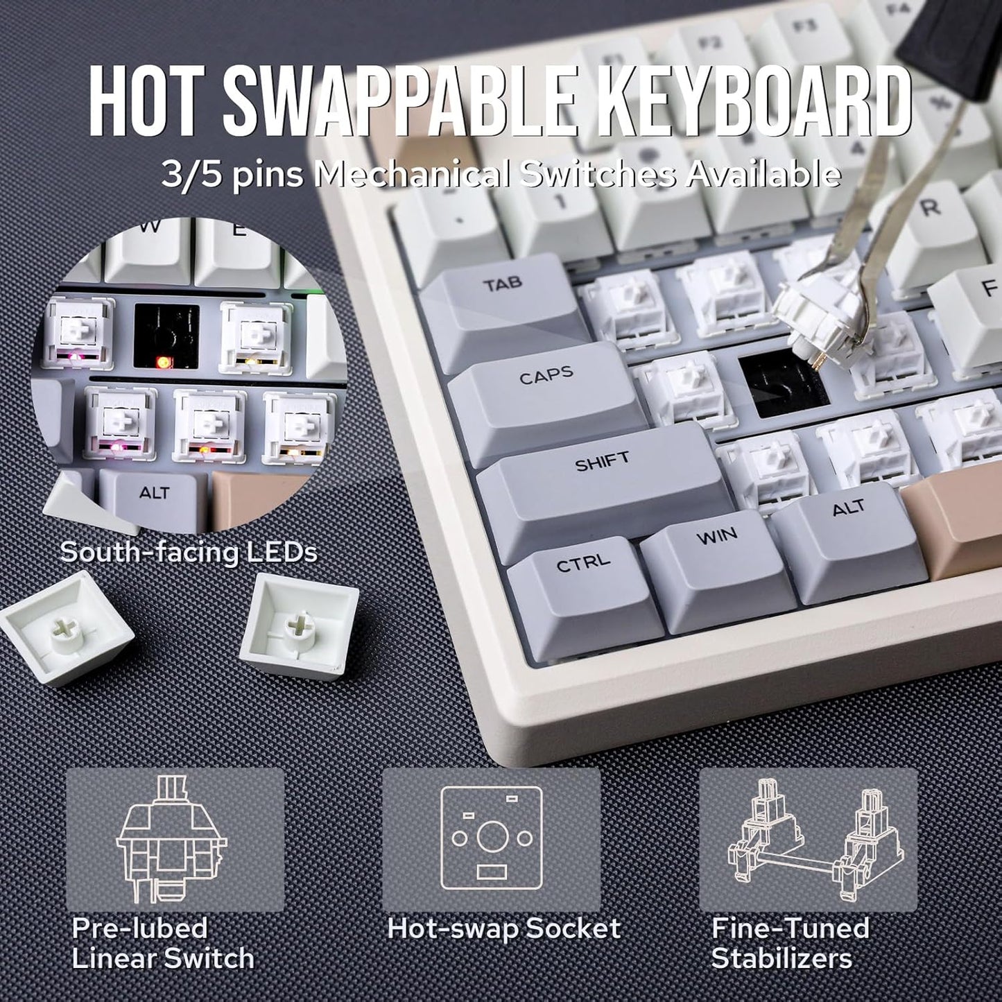 EPOMAKER Galaxy100 QMK/VIA Wireless Gaming Keyboard, Aluminum Shell, Bluetooth/2.4Ghz/USB-C, Pre-Lubed Hot-Swappable Linear Switches, NKRO, RGB Backlit (Creamy White, Wisteria Linear Switch)