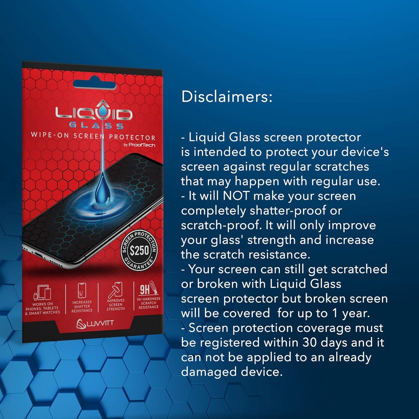 LIQUID GLASS Screen Protector With $250 Protection Coverage | Wipe On Scratch and Shatter Resistant Nano Technology for All Phones Tablets and Smart Watches - Universal Fit (New and Advanced)