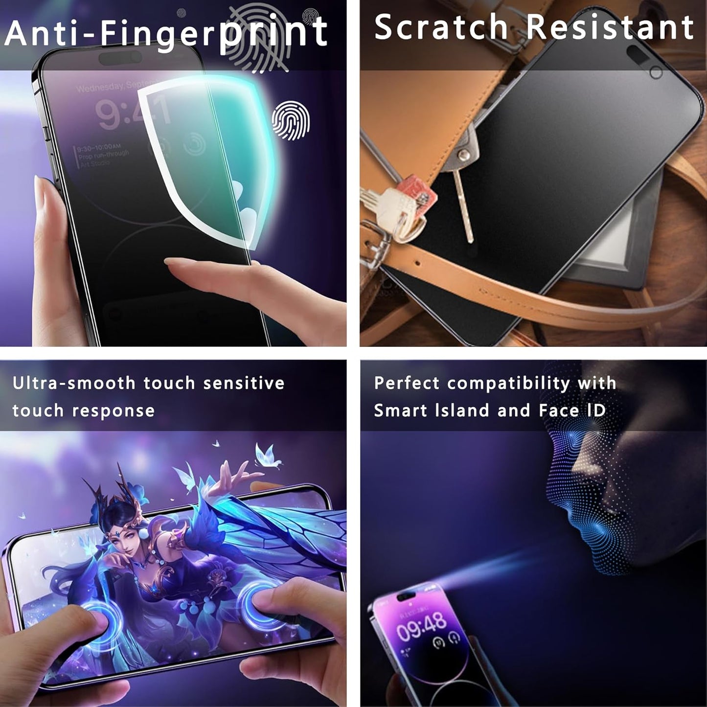 2 Pack Matte Privacy Screen Protector for iPhone 14 Pro Max/iPhone 15 Plus/iPhone 16 Plus, 9H Tempered Glass, Full Coverage, Anti-Fingerprint, Auto Dust-Elimination, No Bubble, Easy Installation