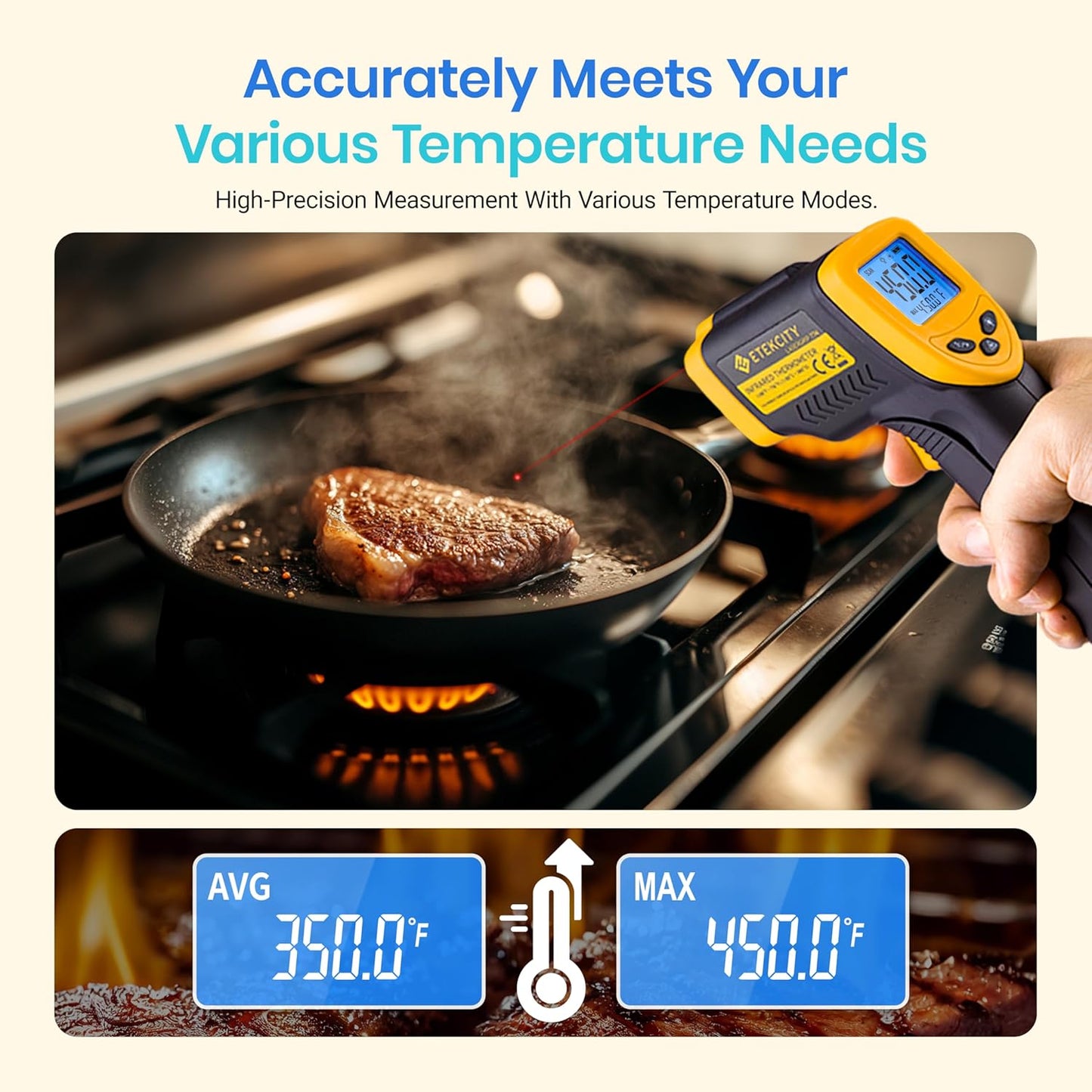 Etekcity Infrared Thermometer Laser Temperature Gun 774, Meat Food Candy Oven Thermometer for Griddle Accessories, Heat Gun for Cooking Refrigerator Tools, Yellow