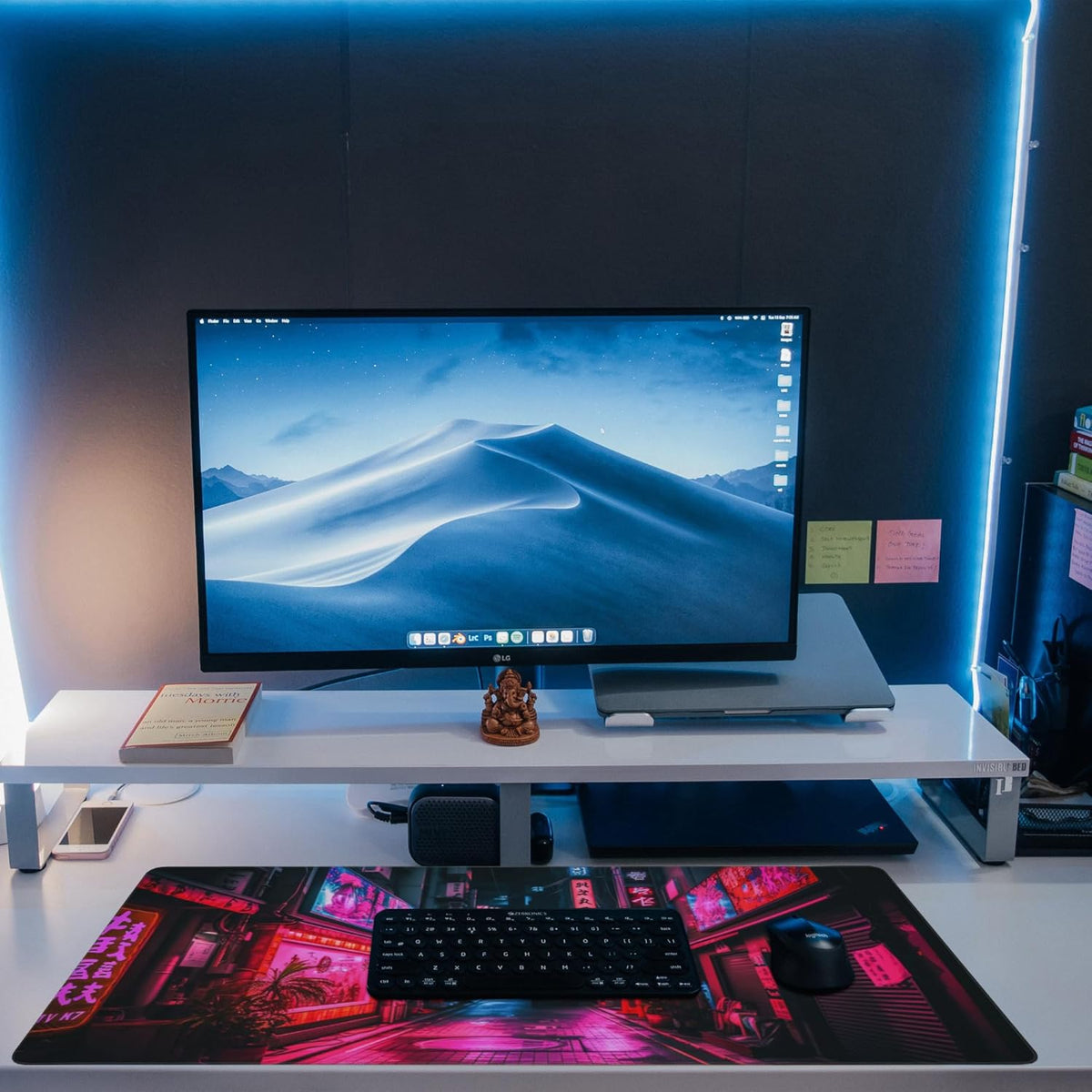 Desk Mat,Japanese Anime Neon Street Desk Pad,Anime City Large Gaming Mouse Pad for Desk,Extended Big Computer Keyboard Mouse Pad with Non-Slip Base and Stitched Edge,35.4"x15.7"