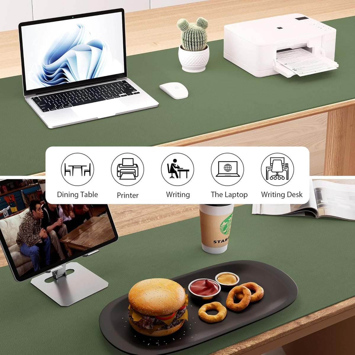 Aothia Leather Desk Pad Protector, Office Desk Mat, Large Mouse Pad, Laptop Desk Pad, Non-Slip PU Leather Desk Blotter, Waterproof Desk Writing Pad for Office and Home (Olive Green, 47" x 17")