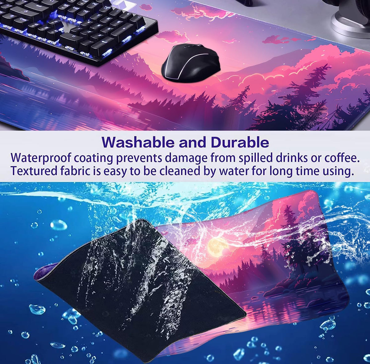 Sunset Mountain Scenic XXL Extended Mouse Pad, Fuji Mountain Large Laptop Pad, Waterproof, Non Slip, Game Office Sewn Table Pad 35.4 x 15.7 x 0.12 Inches