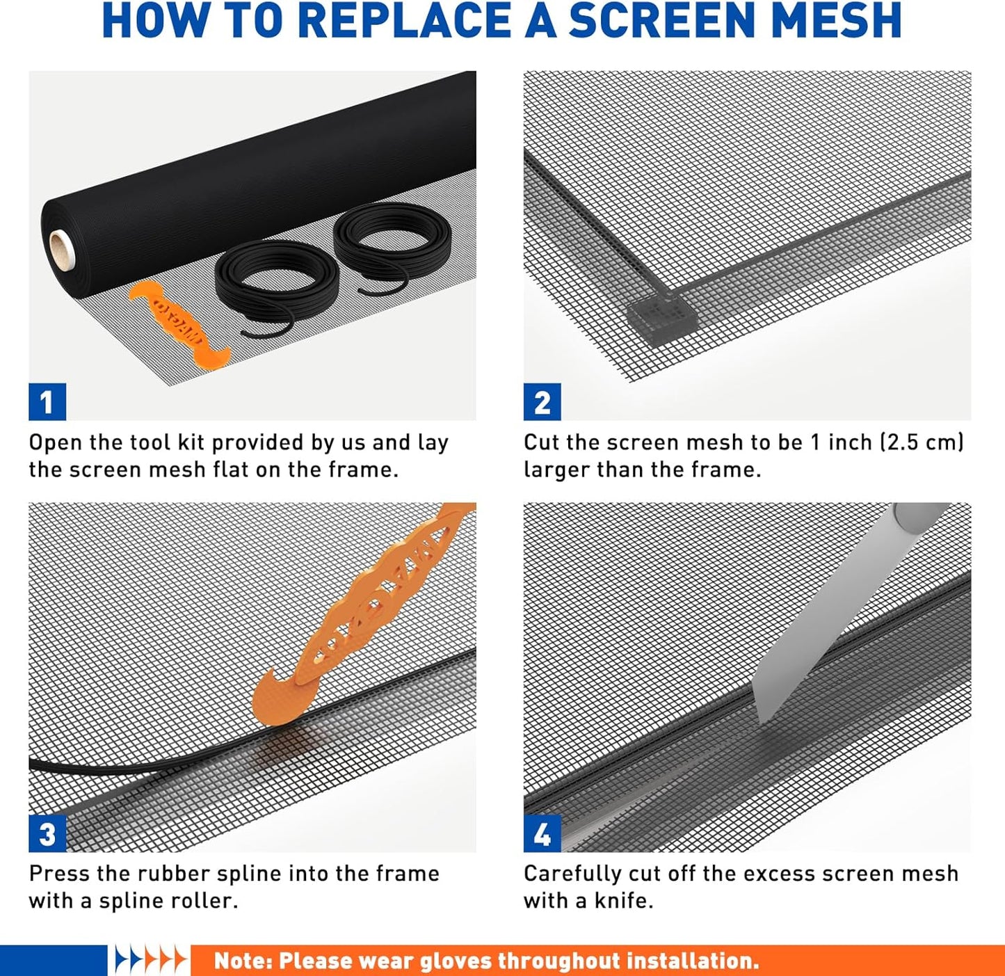 MAGZO Window Screen Replacement Mesh Roll, 37.4in × 16.4ft Upgraded 0.17mm WD High-Visibility Screen 20x20 Mesh for Porch Doors Repair Kit, Well-Ventilated Heavy Duty Woven for Garden, Patio