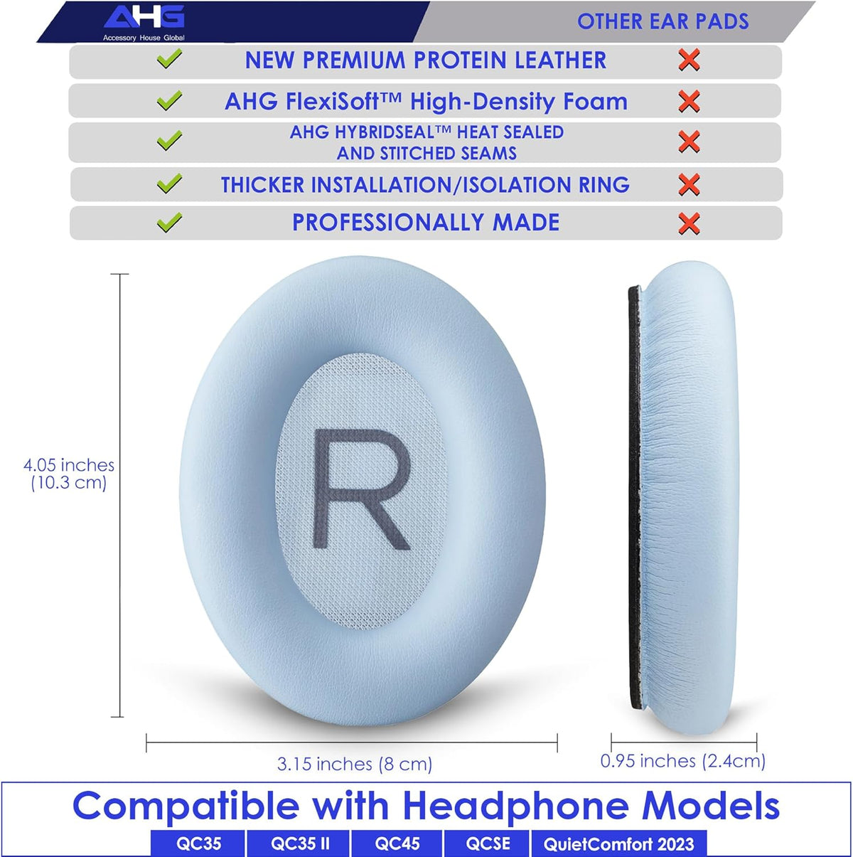 Replacement QC Ear Pad/Headband Pad Cushion. Compatible with Bose QuietComfort (2023) QC45 QCSE QC35 II Wireless Noise Cancelling Headphones (Moonstone Blue) Easy DIY Fit