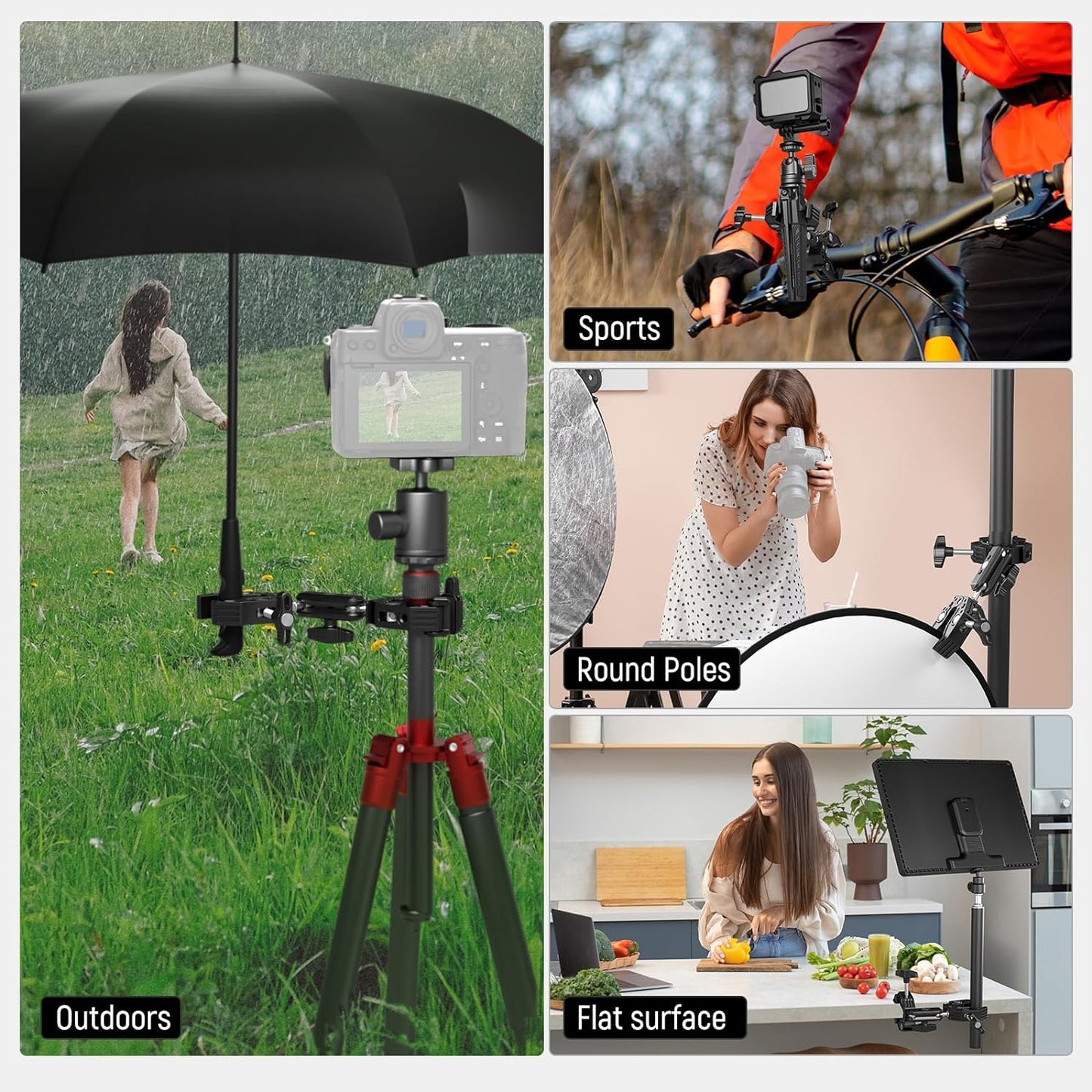 NEEWER Double Super Clamp Camera Mount with Magic Arm, Cold Shoes for Desk Studio Light Stand Holder Photography Reflector, Flag, Cross Bars, Motorcycle, Umbrella, Pole Stick Shoot Accessories Tools