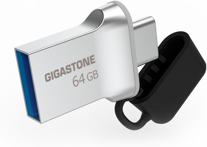 GIGASTONE 64GB Nano Luxus Dual Drive, Z50 USB 3.2 Gen 1, 2-in-1 USB-A & Type-C, 100MB/s Ultra Fast, Cap Design, Metal, Plug & Play for Smartphone/PC/Mac/TV/Car, 2.0/3.0/3.1 Compatible