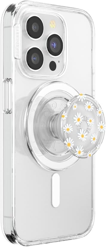 PopSockets Phone Grip for MagSafe with Kickstand, Magnetic Stand, Swappable Top, Secure Hold for iPhone MagSafe Cases, Phone & Tablet Grip, Cute PopSockets - Translucent He Loves Me Not