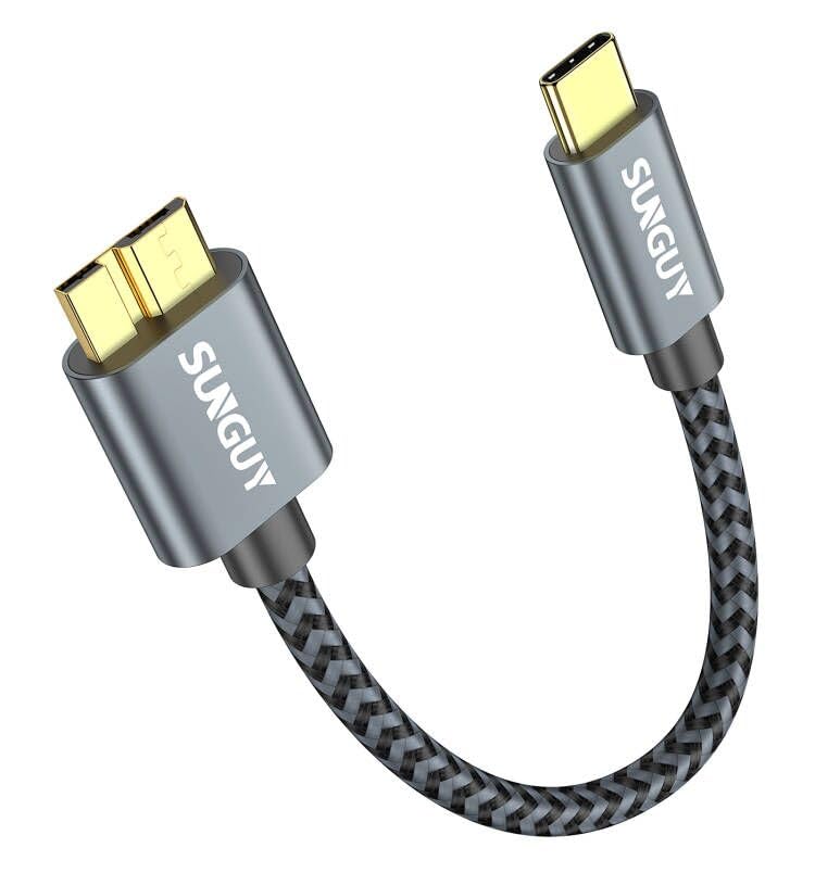 SUNGUY 10Gbps Micro B to USB C Hard Drive Cable 0.5FT, USB 3.1 USB C to Micro B, High-Speed External Hard Drive USB C Cable for iPhone 16/15 Series, MacBook Pro/Air, iPad, WD Toshiba Westgate Seagate