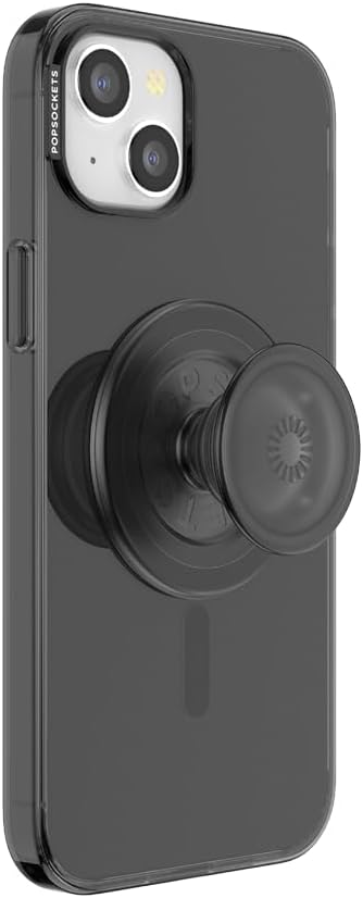 PopSockets iPhone 15 Plus Case with Round Phone Grip Compatible with MagSafe, Phone Case for iPhone 15 Plus, Wireless Charging Compatible - Black Translucent