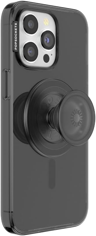 PopSockets iPhone 15 Pro Max Case with Round Phone Grip Compatible with MagSafe, Phone Case for iPhone 15 Pro Max, Wireless Charging Compatible - Black Translucent