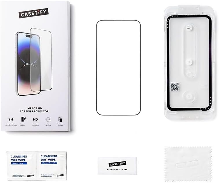 CASETiFY Impact HD Screen Protector [Strengthened 9H aluminosilicate Glass, applicator Included] for iPhone 15 Pro