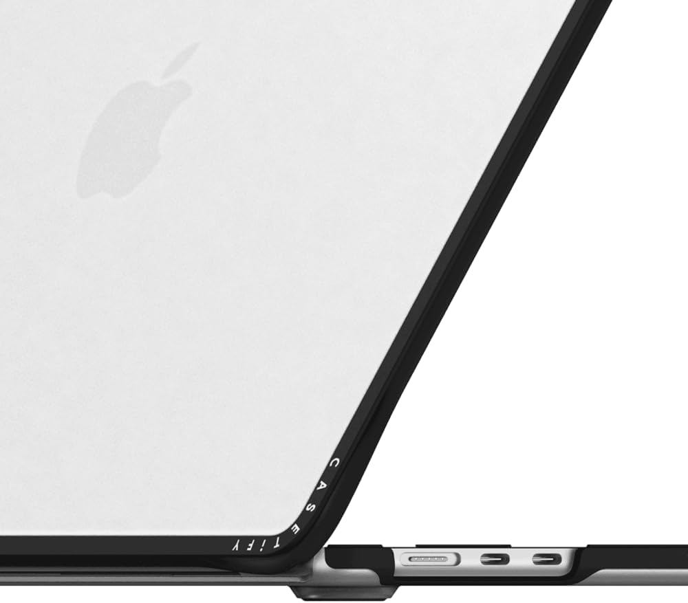 CASETiFY Impact MacBook Air 15" (M2-M4) Case [Cushioned Impact Corners/Scratch-Resistant/Anti-Slip Grip] - Small Blue Flowers - Clear Black