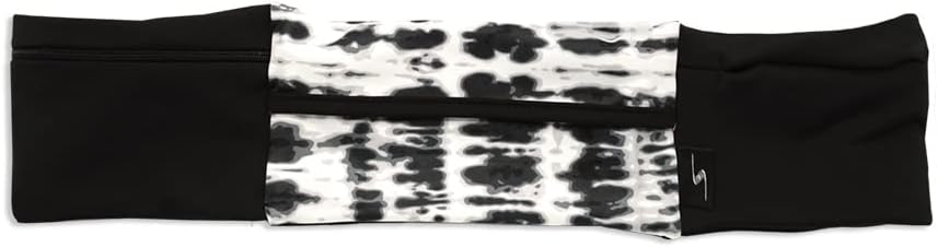 3 Pocket Adjustable Running Belt Waist Pack, Fanny Pack For Working Out With Sweat Resistant Backing, Holds All iPhone Models (Tie Dye/Black, Small/Medium)