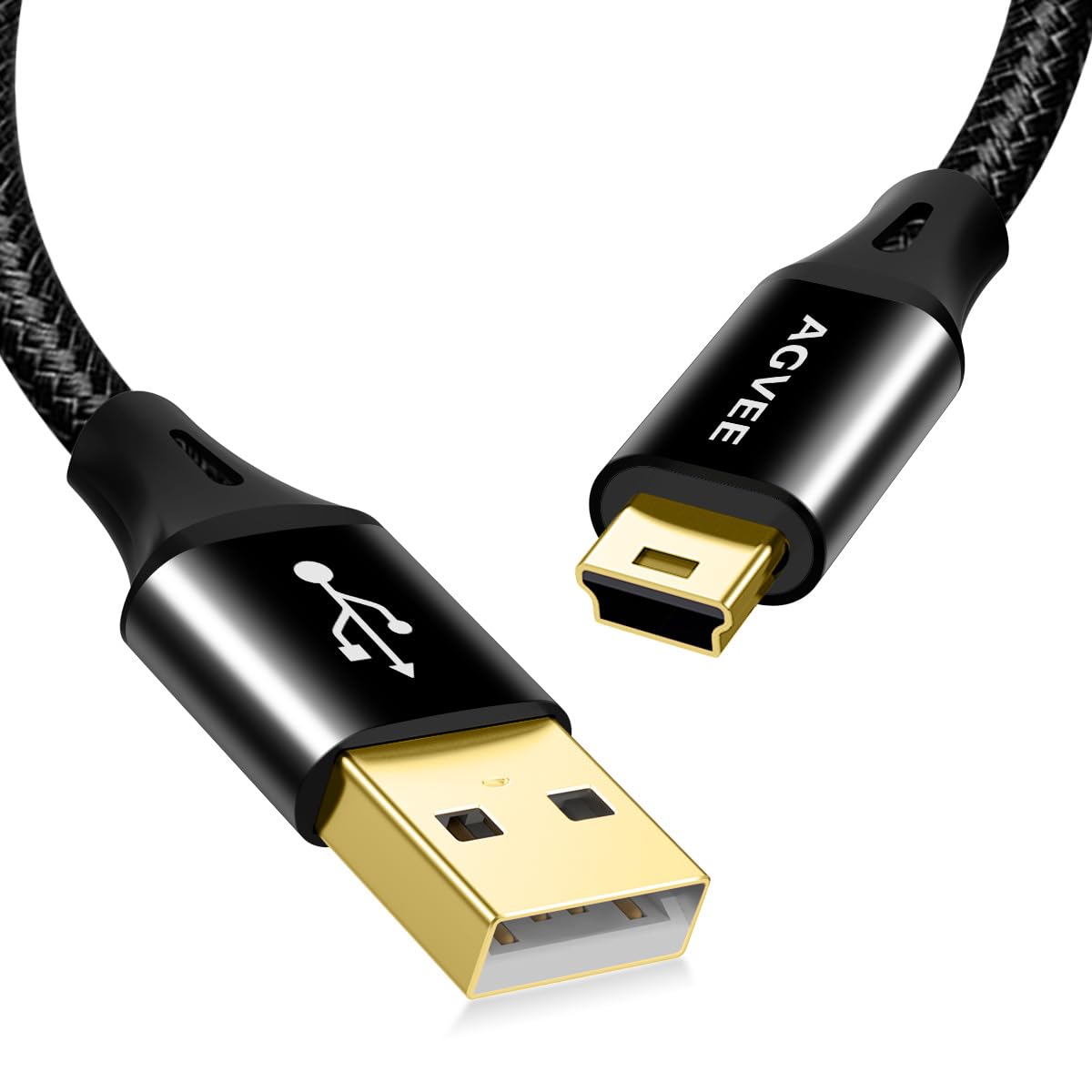 AGVEE 6.6ft Mini USB Cable, Braided Durable USB-A to Mini-B Charger Charging Cord for TI-84, Garmin GPS, Go-Pro Hero 4 3 2 HD, PS3 Controller, Canon Camera, Blue Yeti Microphone, Black