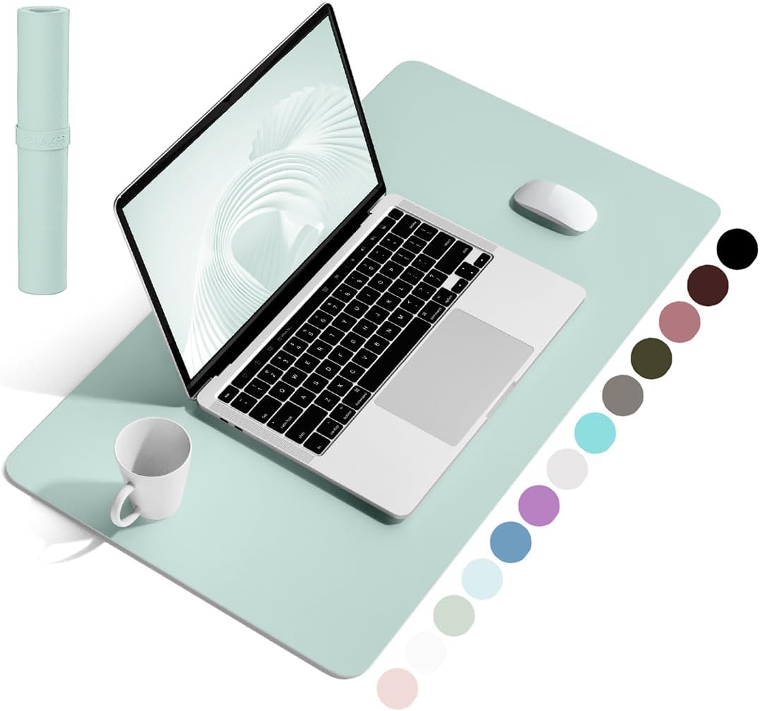 YSAGi Non-Slip Leather Desk Pad, Waterproof Laptop Computer Desk Keyboard Mat, Table Protector Blotter Mat, Large Mouse Pad for Office/Work/Home/Decor(Mint Green, 23.6" x 13.7")