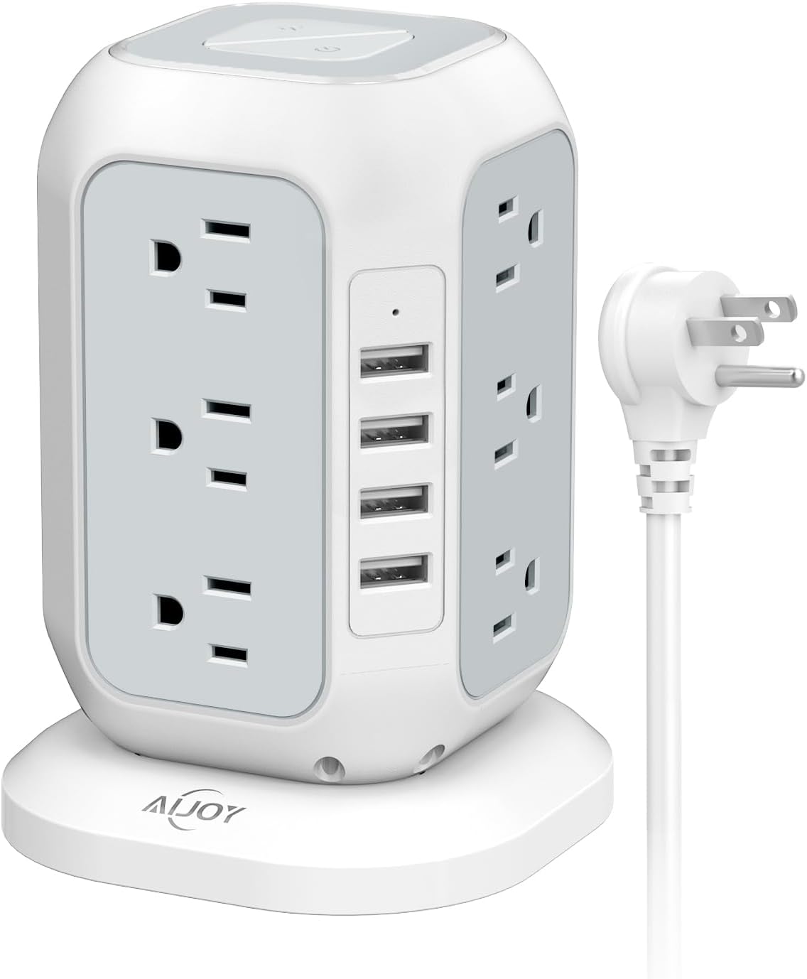 Power Strip Tower with USB Ports-AiJoy Surge Protector with 12 AC Outlet and 4 USB Ports, 10 Feet Extension Cord, USB Charging Station with Overload Protection, Office Desk Supplies, Dorm Essentials