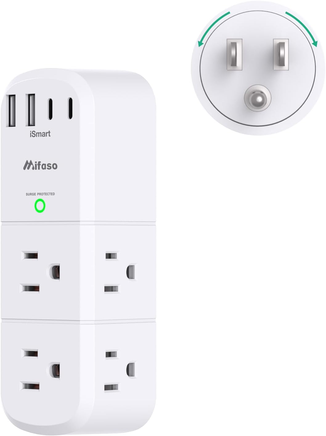 Surge Protector Outlet Extender with Rotating Plug, 6 AC Multi Plug Wall Outlets and 4 USB Ports, 1800 Joules, Swivel Power Strip Electrical Splitter for Home Decor Apartment Dorm Room Essentials