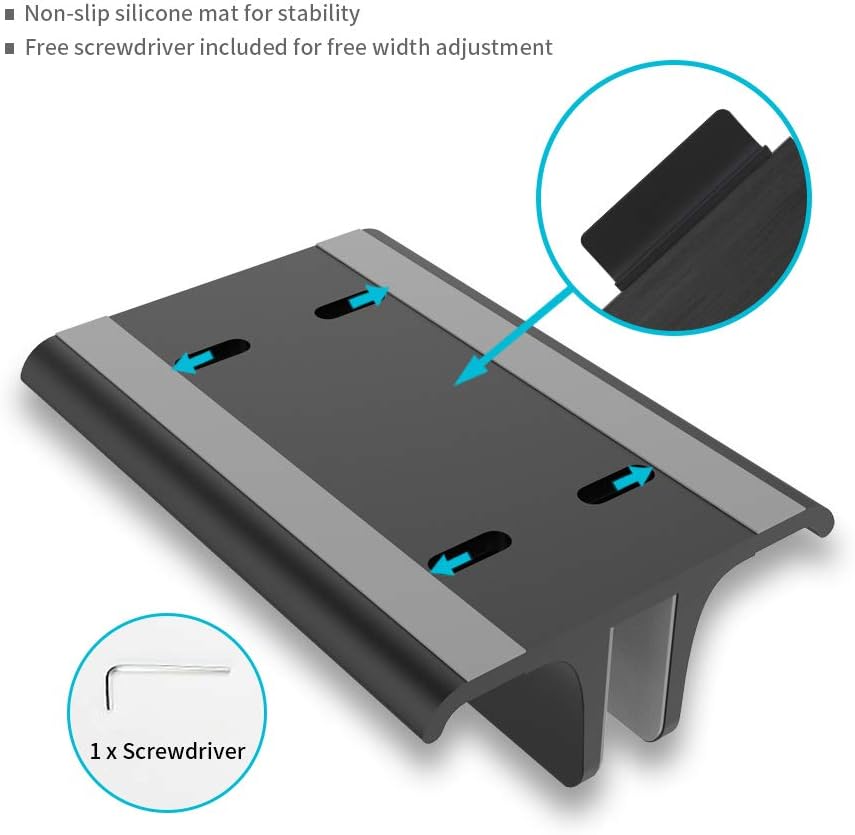 Vaydeer Double Adjustable Vertical Laptop Stand Newly Designed 2 Slots Aluminum Desktop Dual Holder for All MacBook/Chromebook/Surface/Dell/iPad Up to 17.3 Inches - Black