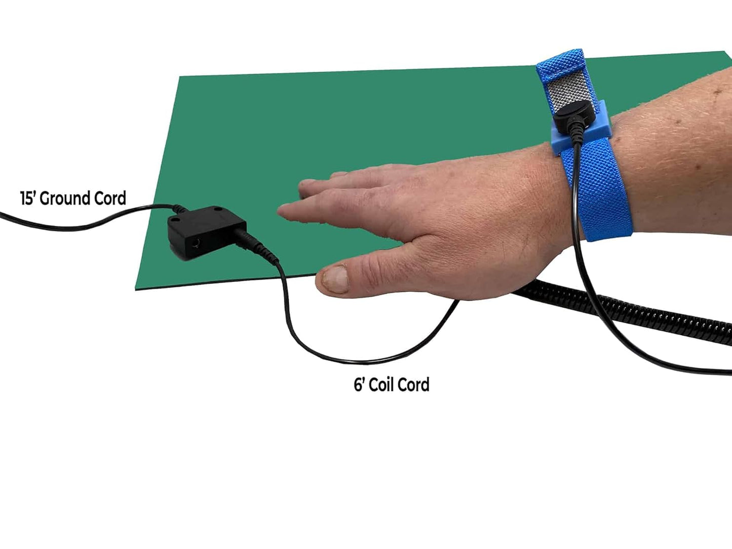 RubberStat Dual Layer ESD Compliant Workstation Rubber Table Mat Kit, Soldering, Cell Phone Repair, with Wrist Strap Set and Ground Cord - 24"x24" Green