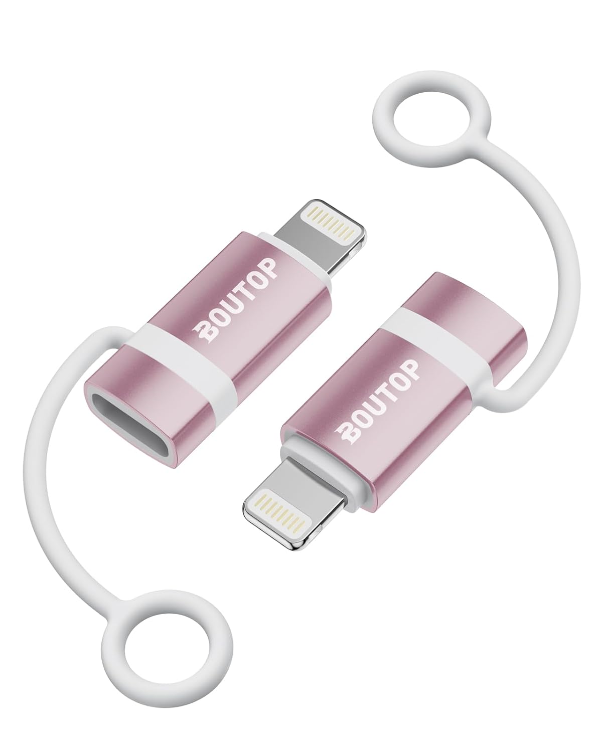 [MFi Certified] 36W USB C to Lightning Cable Adapter, Support Data Sync/PD Fast Charging Compatible with iPhone iPad AirPods, with Anti-Lost Holder - Rose Gold 2 Pack