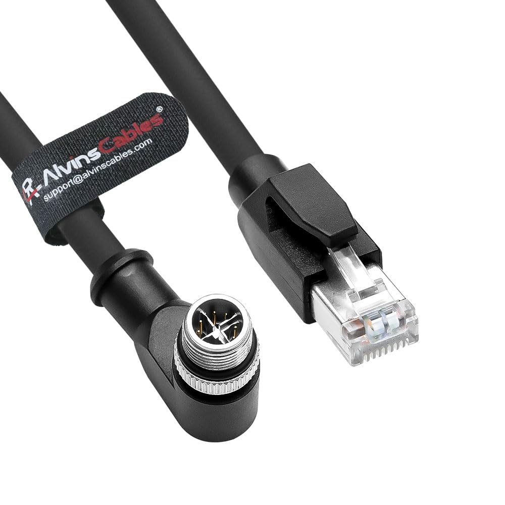 Alvin's Cables M12 X-Code 8 Pin Male to RJ45 Ethernet Cable for Cognex Keyence Camera, High-Flex Cat6a Cable for Industrial Automation, Fieldbus Module, Robotics, Right Angle 6.6ft/2m