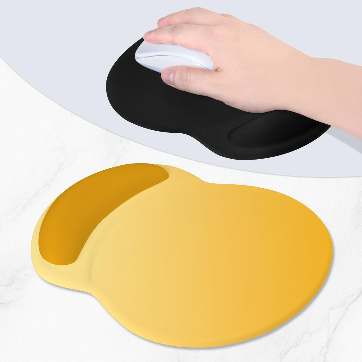 ITNRSIIET Ergonomic Mouse Pad with Comfort Gel Wrist Rest, Non-Slip PU Base, Smooth Textured Surface, Reduces Hand Fatigue & Wrist Pain, 8.7 x 7.2 Inch for Office Gaming Home, Yellow Gradient