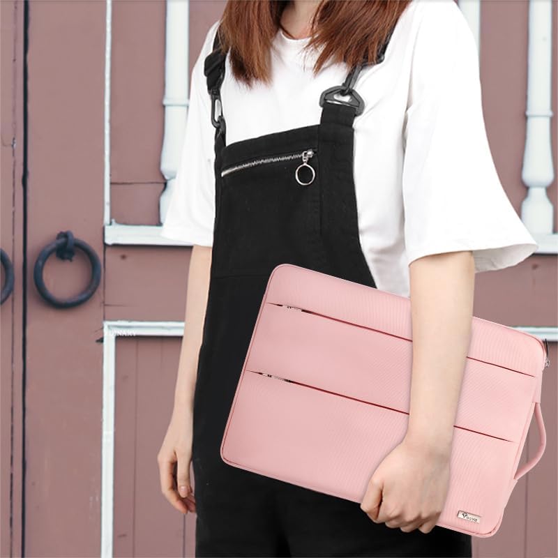 Voova Laptop Sleeve Carrying Case 14 15 Inch Compatible with MacBook Air 15 M2/M3/M4 2022-2025, MacBook Pro 15, Hp Chromebook 14, Waterproof Slim Computer Cover Bag,Sakura Pink