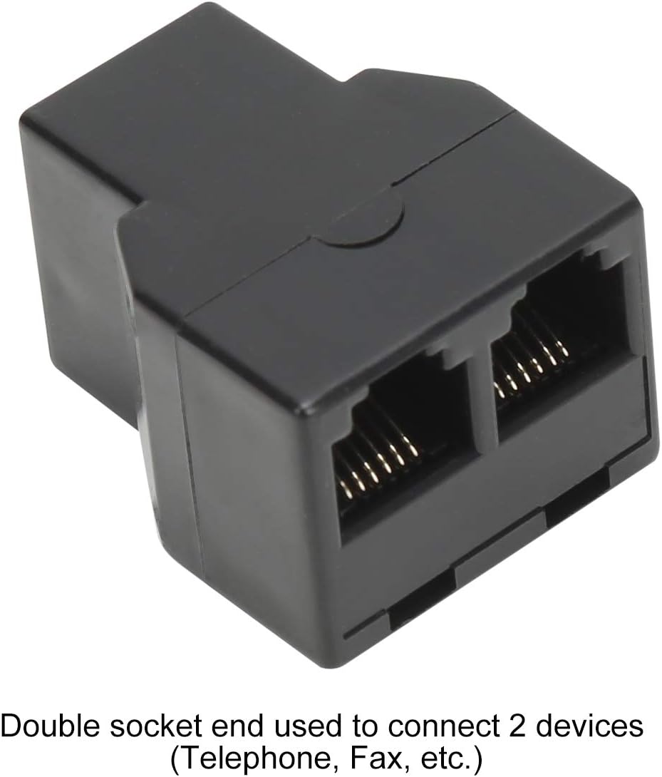 Uvital RJ12 6P6C 1 Female to 2 Female Telephone Line Splitters, Telephone Landline Cable Connector and Separator(Black,2 Pack)