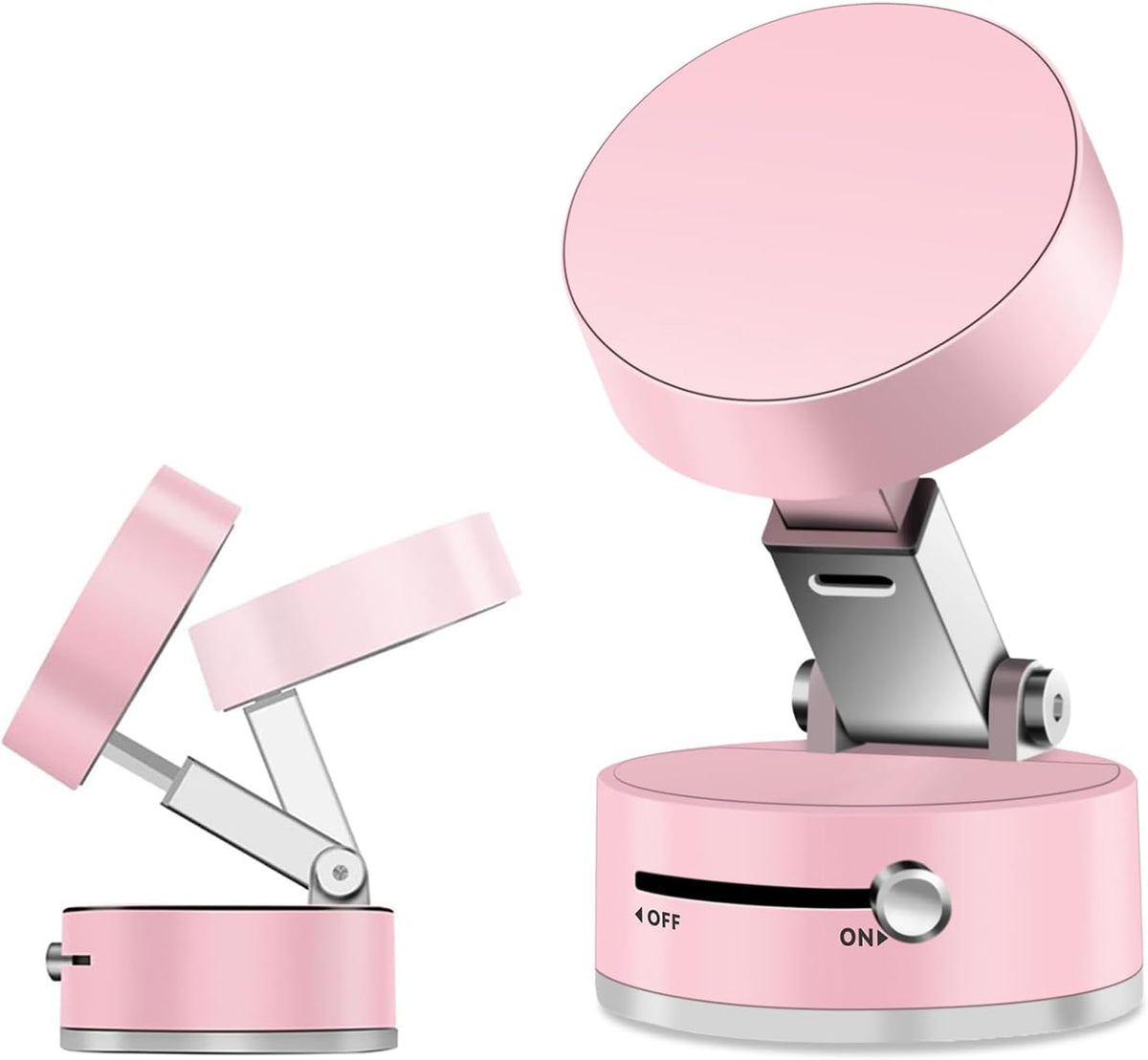 Foldable Vacuum Magnetic Suction Phone Holder,Retractable Magnetic Car Holder,Hands-Free Portable Multifunctional Vacuum Suction Phone Mount for Car, Mirror, Gym, Kitchen (Pink)