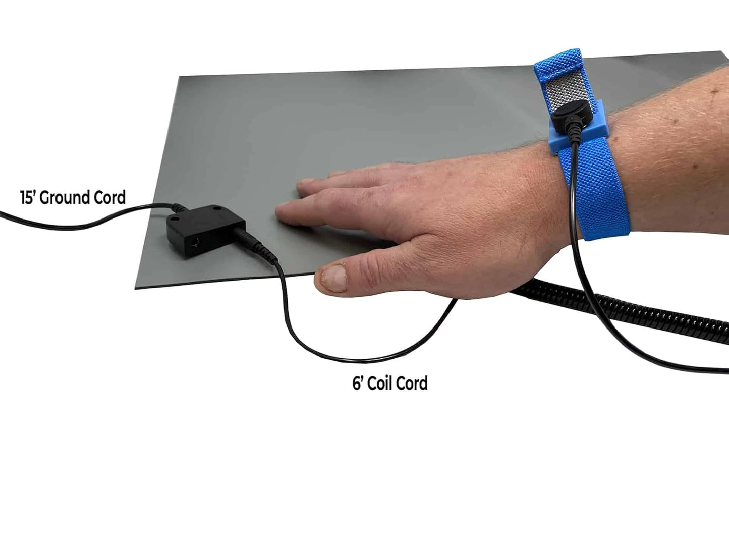 RubberStat Dual Layer ESD Compliant Workstation Rubber Table Mat Kit, Soldering, Cell Phone Repair, with Wrist Strap Set and Ground Cord - 24"x16" Grey