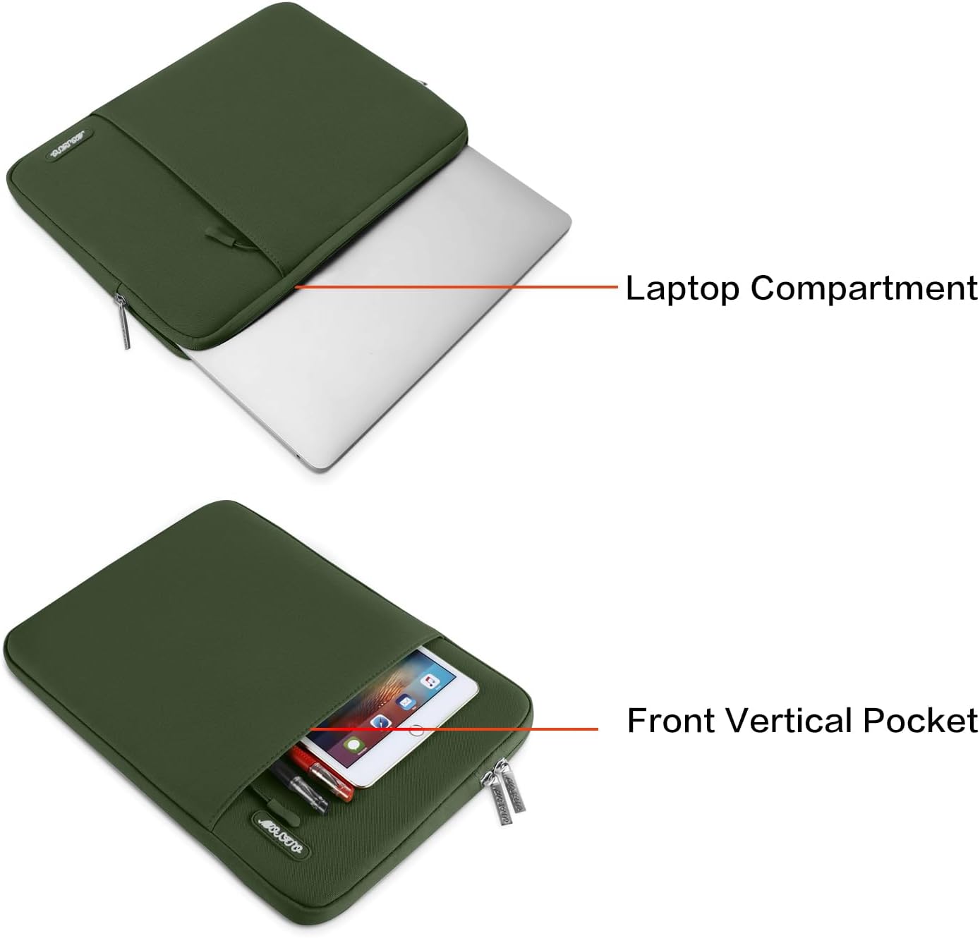 MOSISO Laptop Case 16 inch, 15-15.6 inch Laptop Sleeve Compatible with MacBook Pro 16 M4 M3 M2 M1, HP Acer Dell Lenovo ASUS Notebook, Polyester Vertical Computer Sleeve Bag with Pocket, Army Green