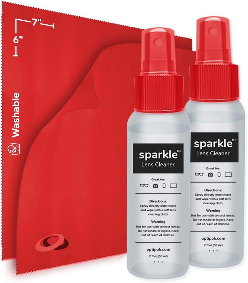 Sparkle Anti-Reflective Lens Cleaner Spray kit | (2) 2oz Glasses Cleaner Spray + (2) Microfiber Cloth for Eyeglasses, Sunglasses, Lenses, Screens and Camera Cleaning Kit (4 Piece Set)