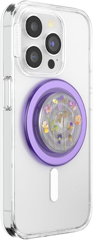 PopSockets Phone Grip for MagSafe with Kickstand, Magnetic Stand, Swappable Top, Secure Hold for iPhone MagSafe Cases, Phone & Tablet Grip, Flower - Purple Fields