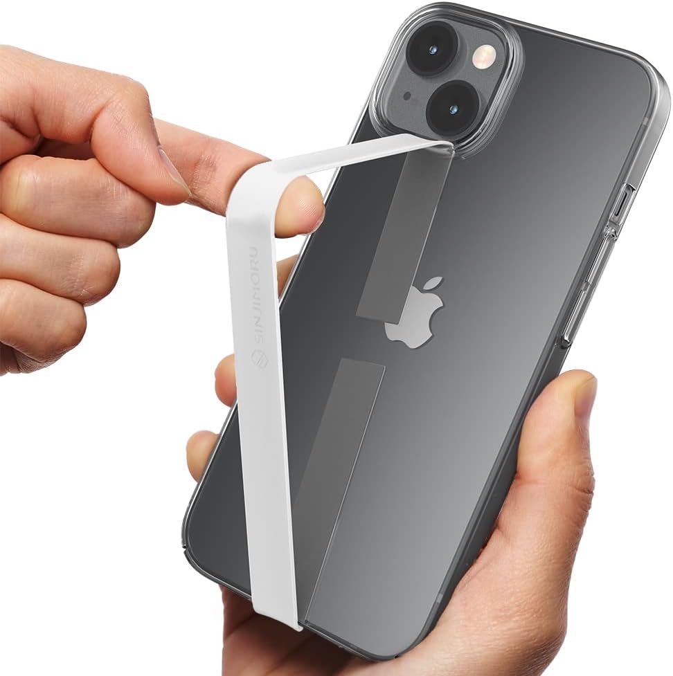 Sinjimoru Stretchable Silicone Phone Strap, Flexible and Elastic Grip Holder for iPhone & Android, Secure Phone Loops Finger Grip with Wireless Charging Support Sinji Loop White