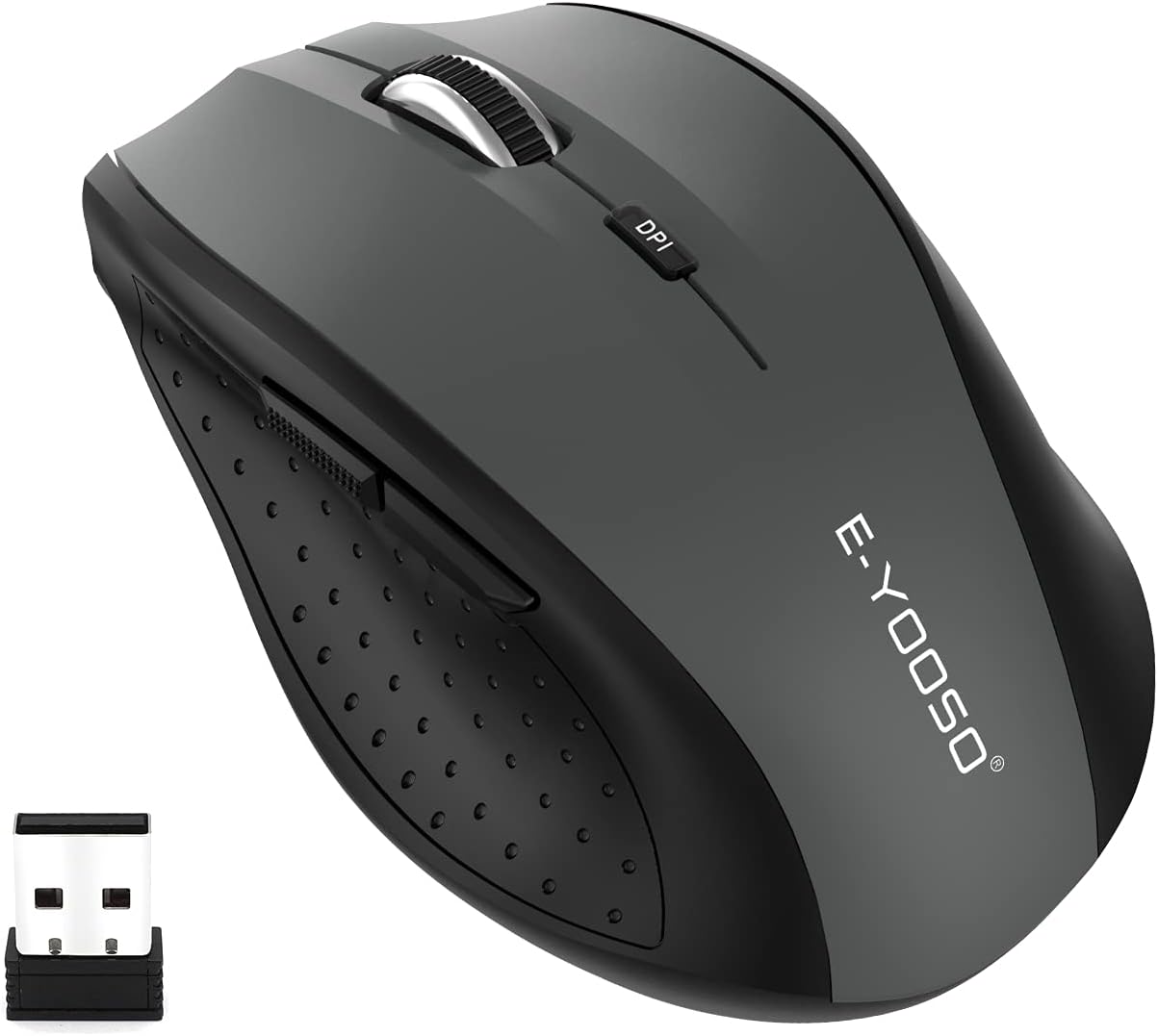 E-YOOSO Wireless Mouse for Laptop, Portable Optical Computer Mouse, 6 Buttons, Cordless 2.4GHz with USB Receiver, 5-Level 4800 DPI, 18 Months Battery Life for PC Chromebook Windows Mac