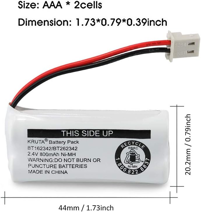 Kruta BT162342 BT262342 Cordless Phone Batteries Compatible with BT183342 BT283342 BT166342 BT266342 VTech CS6114 CS6419 CS6719 at&T EL52300 CL80111 Handset Telephone (Pack 8)