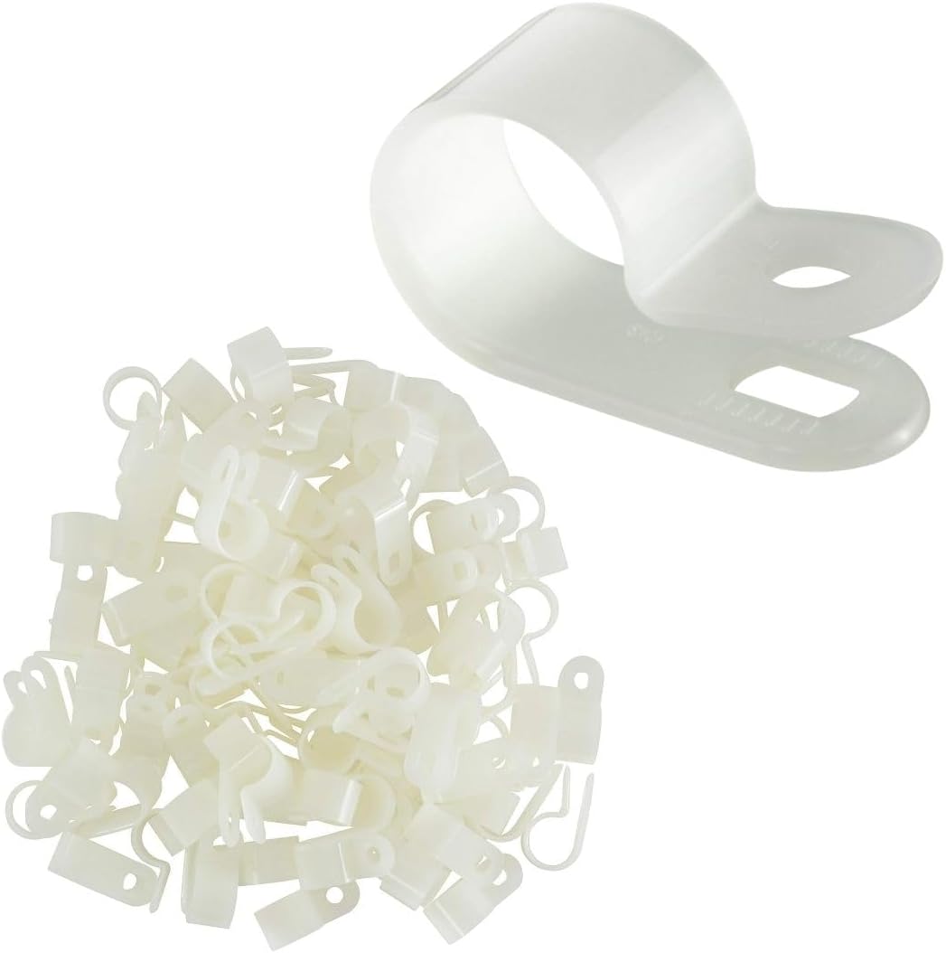 GTSE White Nylon Plastic Cable Clamps, 1/2" Screw Mounts for Cable, Rope, Tube Management, 100 Pack